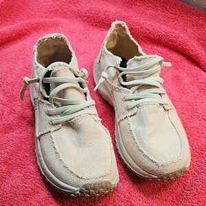 Women's Cream Canvas Loafers